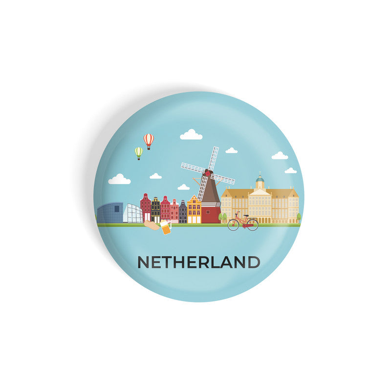 dhcrafts Round Fridge Magnet Blue Color Netherland Glossy Finish Design Pack of 1 (58 mm)
